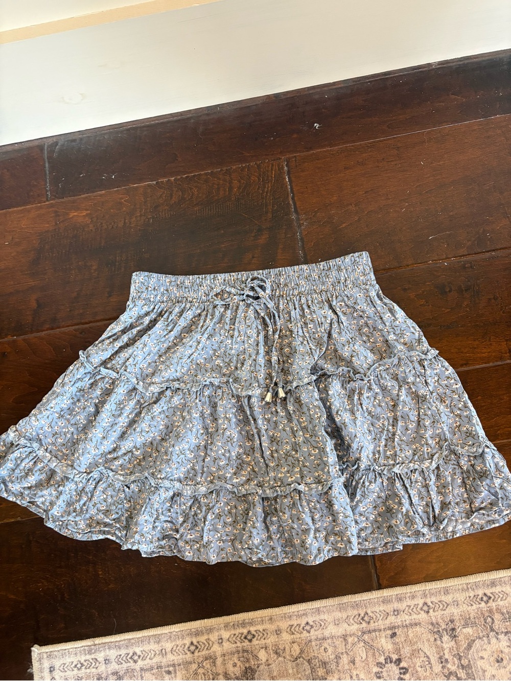 Light Blue Floral Ruffled Mini Skirt with Smocked Waist